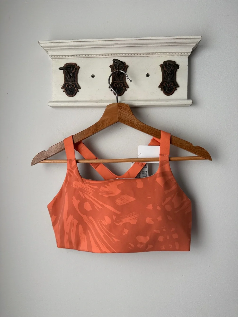 Lululemon Square Neck Workout Bra 10 B/C Coral Orange Printed Sports Bra